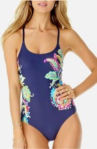 Anne Cole Paisley Print Pom Lace-Up Back Maillot One Piece Swimsuit Retail $98  - £41.69 GBP