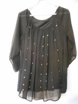 AGB Sz M Sheer Black Gold accents Blouse w/solid underlayer Top - $268.15 MXN