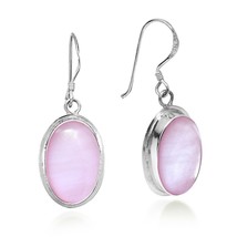 Simply Elegant Oval Pink Mother of Pearl on Sterling Silver Dangle Earrings - £17.17 GBP
