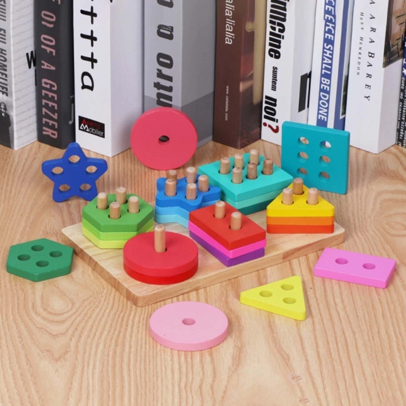 Montessori Educational Toy Shape Matching Toy Pillar Blocks Educational Wood Toy - £36.32 GBP