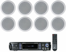 Rockville 1000w Amplifier+(8) 5.25&quot; White Ceiling Speakers For Restauran... - £346.23 GBP