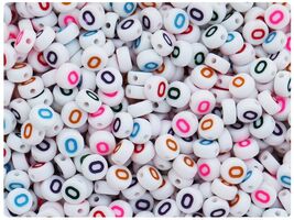 BeadTin White Opaque 7mm Coin Alpha Beads - Colored Numbers (100pcs) - N... - $2.09