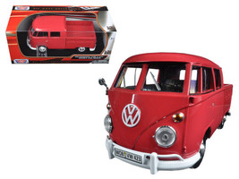 Volkswagen Type 2 T1 Double Cab Pickup Truck Wax Red 1/24 Diecast Car Motormax - £29.91 GBP