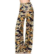 2LUV Women&#39;s Floral Printed High Waist Palazzo Pant Unfinished Hem Navy ... - £23.66 GBP