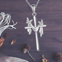 Cross Necklace Sterling Silver Jesus Necklace For Women Christian - $97.00