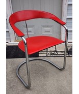 Arrben Italy Canasta Red Leather &amp; Chrome Arm Chair Mid-Century Sleek &amp; ... - £124.43 GBP