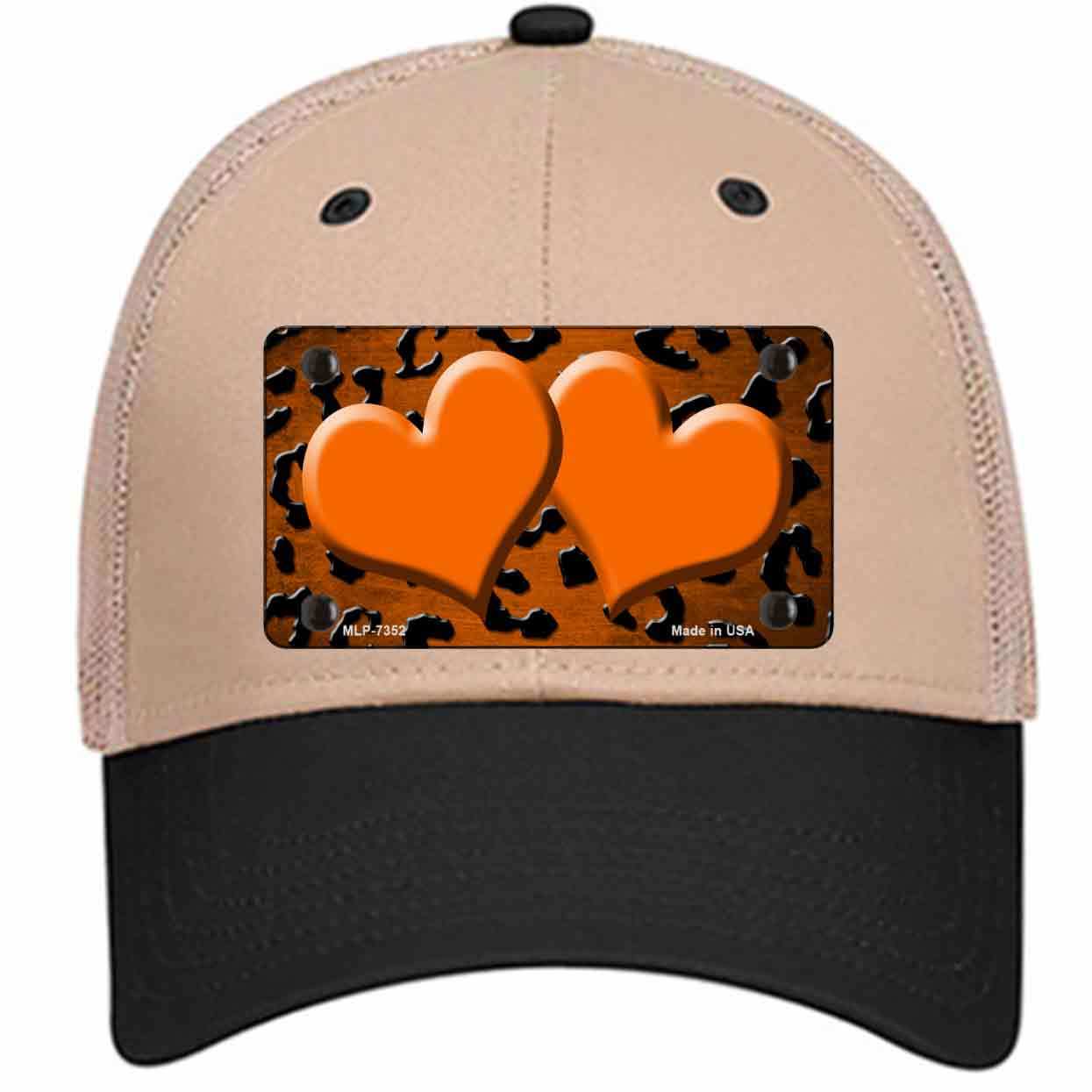 Primary image for Orange Black Cheetah Hearts Oil Rubbed Novelty Khaki Mesh License Plate Hat