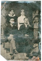 Tintype of Two Couples Ladies Standing Men Sitting - 1875 - 1899 - £6.85 GBP