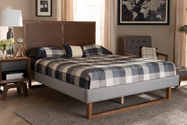 Aithan Light Gray Fabric Ash Walnut Brown Queen Size Platform Bed - $7,940.13 MXN
