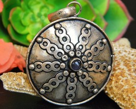 Vintage Silver Medallion Pendant Amethyst Wheel Spokes Medieval Celtic - $34.95