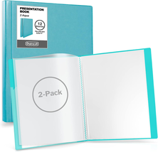 Dunwell Binder with Plastic Sleeves 12-Pocket (2 Pack, Aqua) - Presentation Book - £11.46 GBP