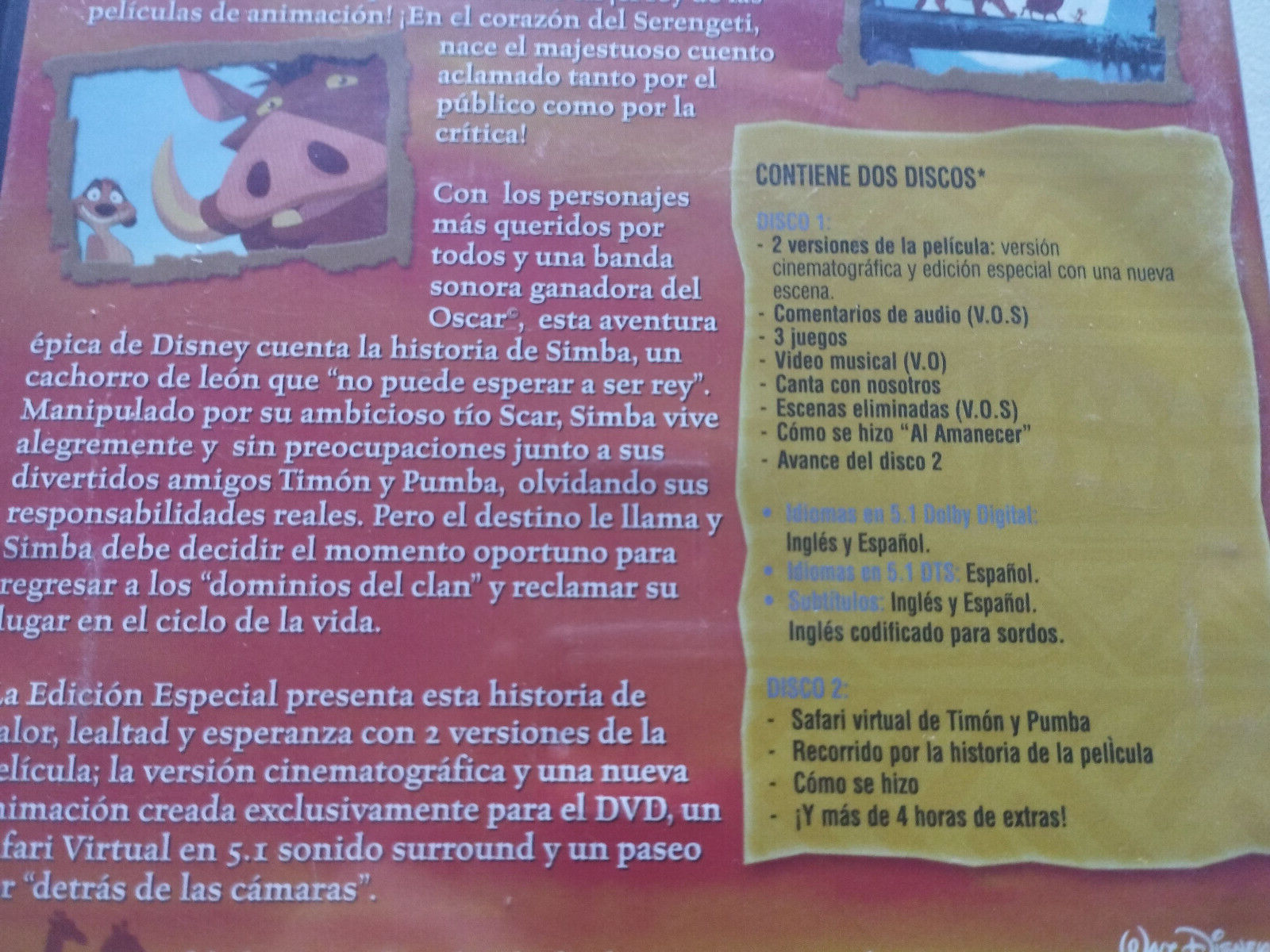 El Lion King Edition Special WALT DISNEY - 2 X DVD Spanish English Reg 2 Am Item image 4