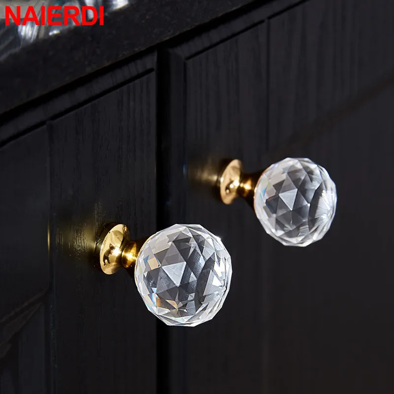 House Home NAIERDI 20mm/30mm/40mm Round Diamond Crystal GlA Knobs Cupboard Pulls - £19.30 GBP