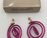 Vtg AVON hot Pink Metallic Spiral Earrings Statement RETRO Surgical Stee... - $18.95