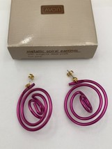 Vtg AVON hot Pink Metallic Spiral Earrings Statement RETRO Surgical Steel 1992 - £14.87 GBP
