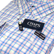 Chaps Men&#39;s L/S Check Plaid Shirt Easy Care Marina Blue Multi Size XL - £18.74 GBP