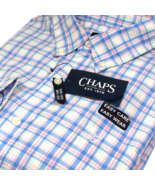 Chaps Men&#39;s L/S Check Plaid Shirt Easy Care Marina Blue Multi Size XL - £18.96 GBP