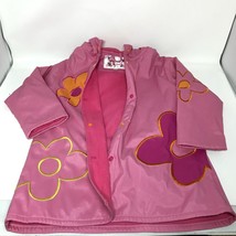 Wippette Kids Pink Flower Power Fleece Lined Rain Coat Jacket Slicker Size 5/6 - £40.08 GBP