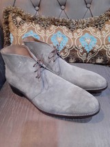 Handmade Men&#39;s Gray Chukka Suede Leather Shoes Lace Up Round Toe Ankle B... - £102.86 GBP+