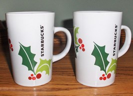 2X Starbucks 2011 Christmas Holly Berries Ceramic 10 OZ. Coffee Tea Mugs  - £11.79 GBP