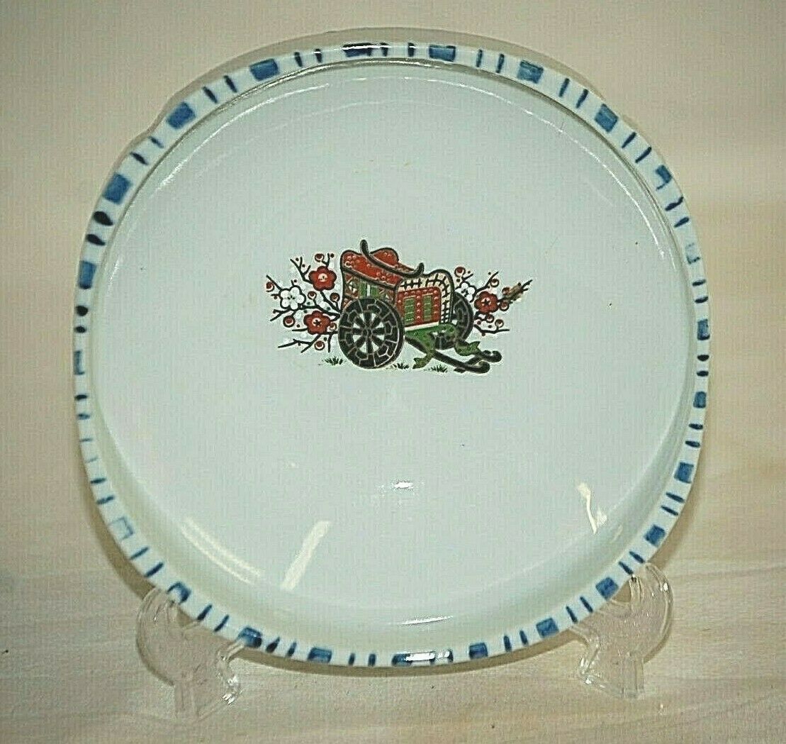Primary image for Vintage Footed Rice Bowl w Rickshaw & Cherry Blossom Designs Blue Lines on Rim