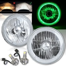 7&quot; Green LED Halo Angel Eye 12V Headlight Headlamp w/ 6k LED H4 Light Bu... - £102.25 GBP