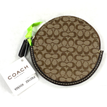 Coach Round Coin Purse Khaki Mahogany Jacquard Leather Zip F60162 Vtg W4 - £63.30 GBP