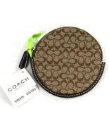 Coach Round Coin Purse Khaki Mahogany Jacquard Leather Zip F60162 Vtg W4 - £63.45 GBP