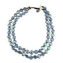 Western Germany Blue iridescent Glass Beaded Double Layer Necklace - £20.20 GBP