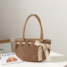 Bowknot woven bag female new shoulder portable hand-woven straw bag seaside vaca - £28.16 GBP