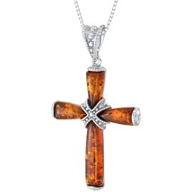 Sterling Silver Baltic Amber Milgrain Cross Pendant Necklace - £88.99 GBP