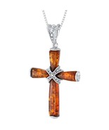 Sterling Silver Baltic Amber Milgrain Cross Pendant Necklace - £87.20 GBP