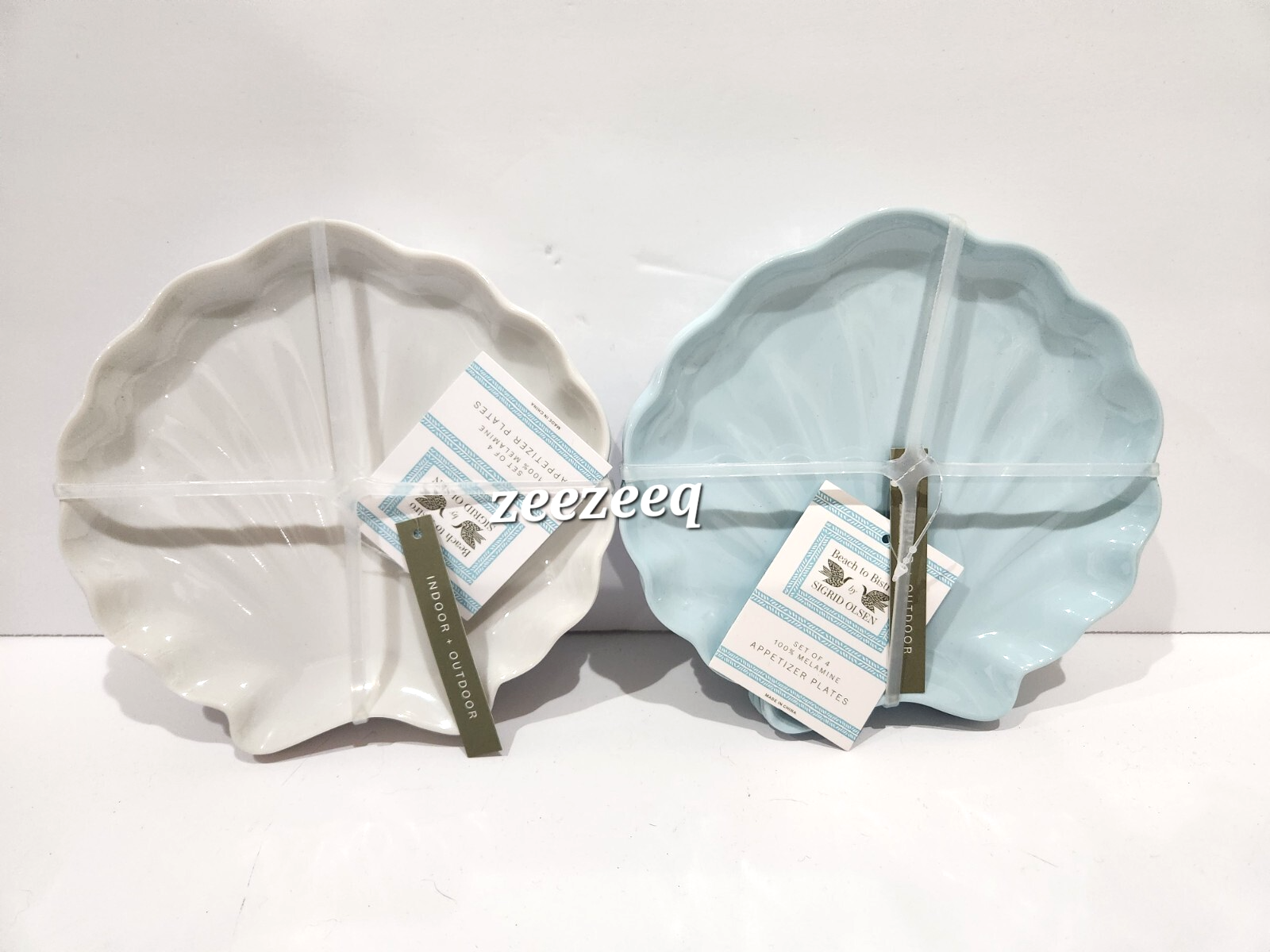 Sigrid Olsen Coastal Beach Melamine Appetizer Clam Plates 7&quot; Set of 8 Bl... - $42.99