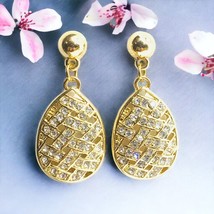 Gold Tone Crystal Tear Drop Earrings - $10.94 CAD