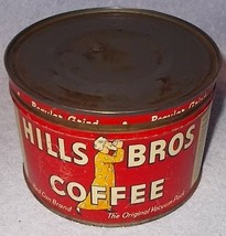Hills Bros Coffee 1 LB  Red Can Brand Tin with Lid Key Wind Opening - £7.83 GBP