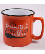 Halloween Coffee Mug My Broomstick Runs On Coffee Orange And Black Tea C... - £8.02 GBP