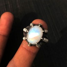 Natural Rainbow Moonstone Ring Solid 925 Silver Eagle Claw Signet Rings for Mens - £38.13 GBP
