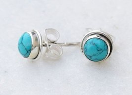 Bohemian Blue Stone Small Stud Earring for Women Retro Ethnic Earrings Girls Wed - £8.88 GBP