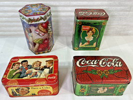 Lot OF 4 Coca-Cola Vintage Style Rectangle Tin Lidded Box Christmas - £30.98 GBP