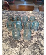 vintage lot of 10 aqua/blue/green electrical insulators Whitall Brookefi... - €85,53 EUR