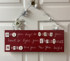 Sandra Magsamen Christmas and New Year Lg Wooden Sign Hanging  Beaded - £14.93 GBP