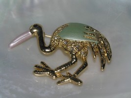 Estate Goldtone with Green &amp; Pink Enamel &amp; Clear Rhinestone Accents Pelican Bird - £6.05 GBP