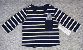 NEW Baby Boy Long Sleeves Blue Stripes Shirt with Pocket Otter Print 3 M... - $9.87