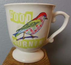Vintage  Good Morning Mug with Bird Pink Inside Footed 4&quot; - £11.87 GBP