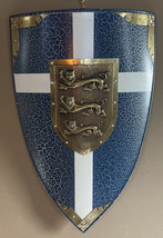 Knight Templar Shield 3 Lions Emblem Lightening Blue Metal 30 x 19 Shield Rare - £276.92 GBP