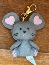 Bow Tie Cute Gray &amp; Pink Felt MOUSE Key Chain Backpack Decoration – 3.5 x 3.25 x - £6.16 GBP