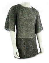 M- Medieval Chain Mail Shirt Flat Riveted With Flat Washer Chainmail Habergeon - £131.75 GBP