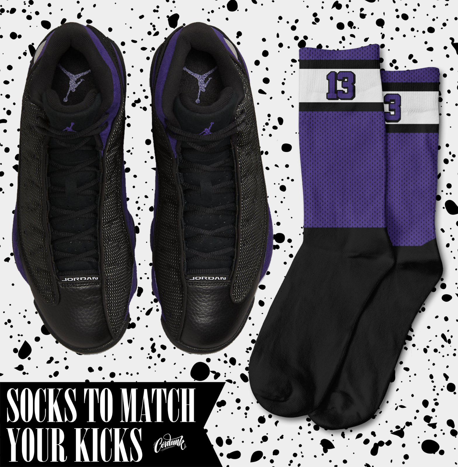 Primary image for STRIPE Socks for J1 13 Court Purple Varsity Low Mid High Dunk Vandal Shirt 1