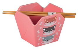 Pink Japanese Shiba Inu Dogs Takeout To Go Box Serving Bowl With Chopsti... - $18.99