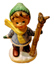 Lefton Style #9482 Figurine 3.5&quot; Boy w/Skis Winter Seasonal Decor Collec... - $7.86